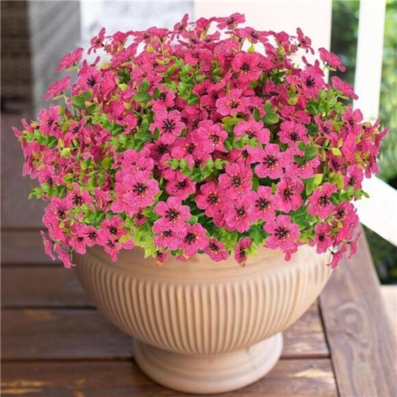 Flowers for Outdoors, 9 Bundles Artificial‎ Plants & Flowers Outdoor, (Rose Red) - Picture 1 of 7